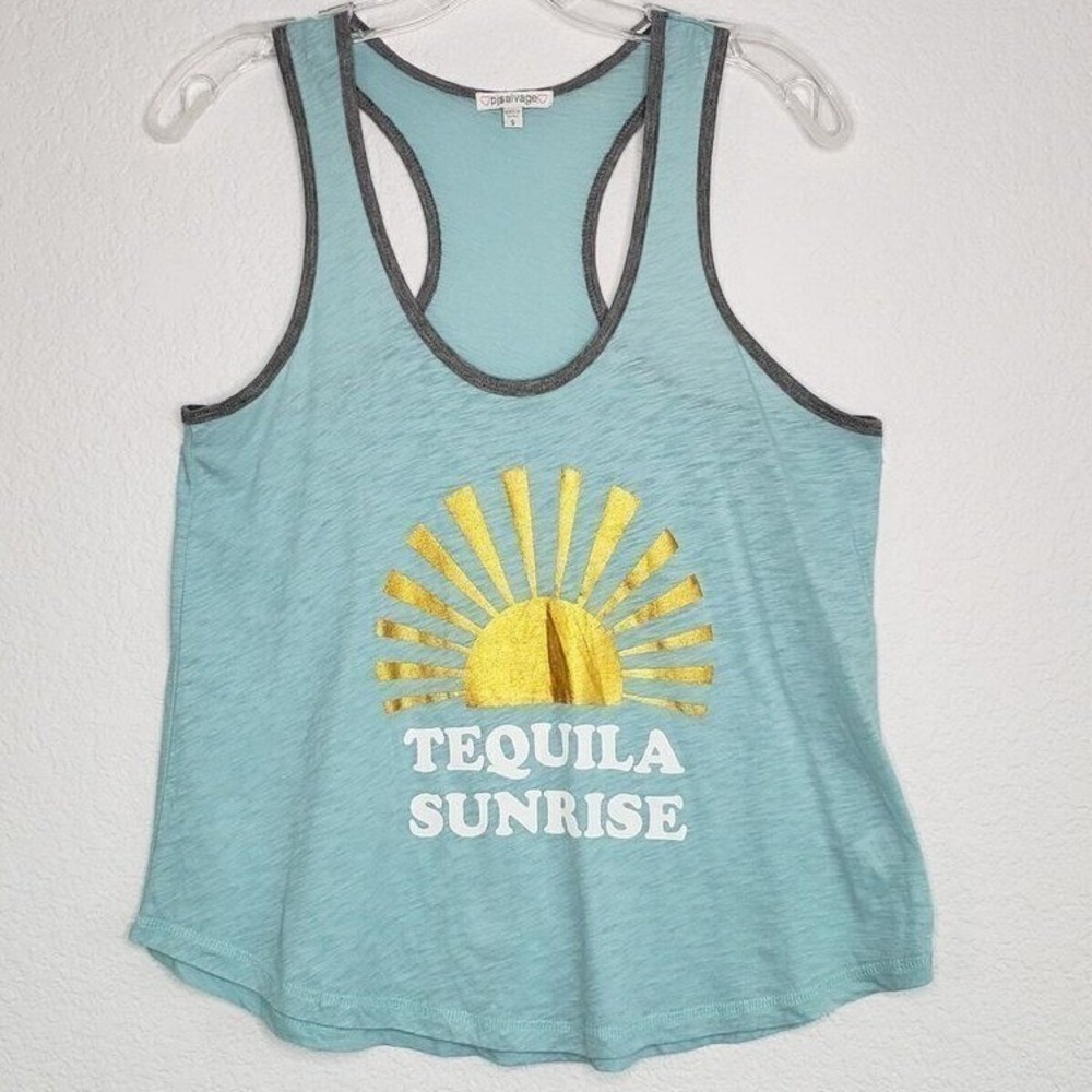 Pj‎ Salvage Tank Top Size L Blue Gold Tequila Sunrise Shirt Racerback Sleeveless